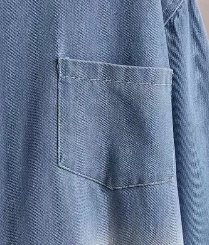 Plus Size Clashing Colours Lapel Button Up Long Sleeve Cardigan Denim Dress