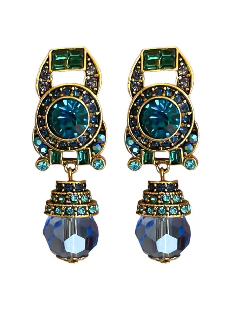 Vintage Blue Crystal Dangle Earrings
