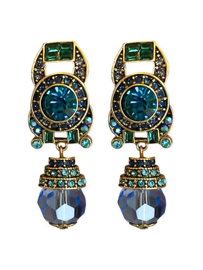Vintage Blue Crystal Dangle Earrings