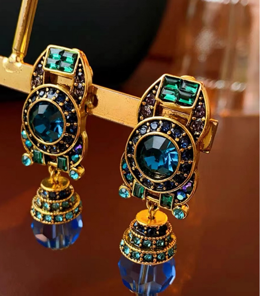 Vintage Blue Crystal Dangle Earrings