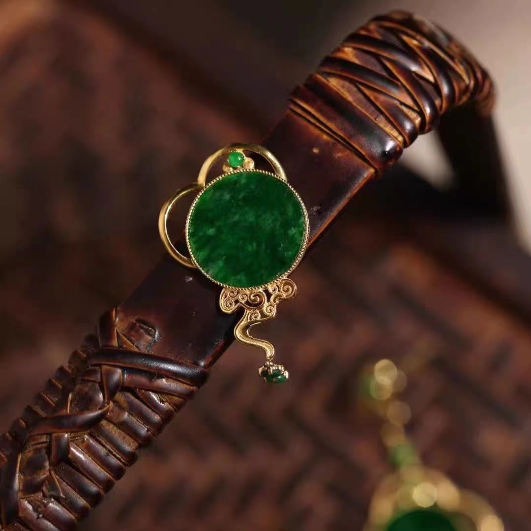 Chinese Style Gold Jadeite Dangle Earrings