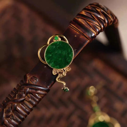 Chinese Style Gold Jadeite Dangle Earrings