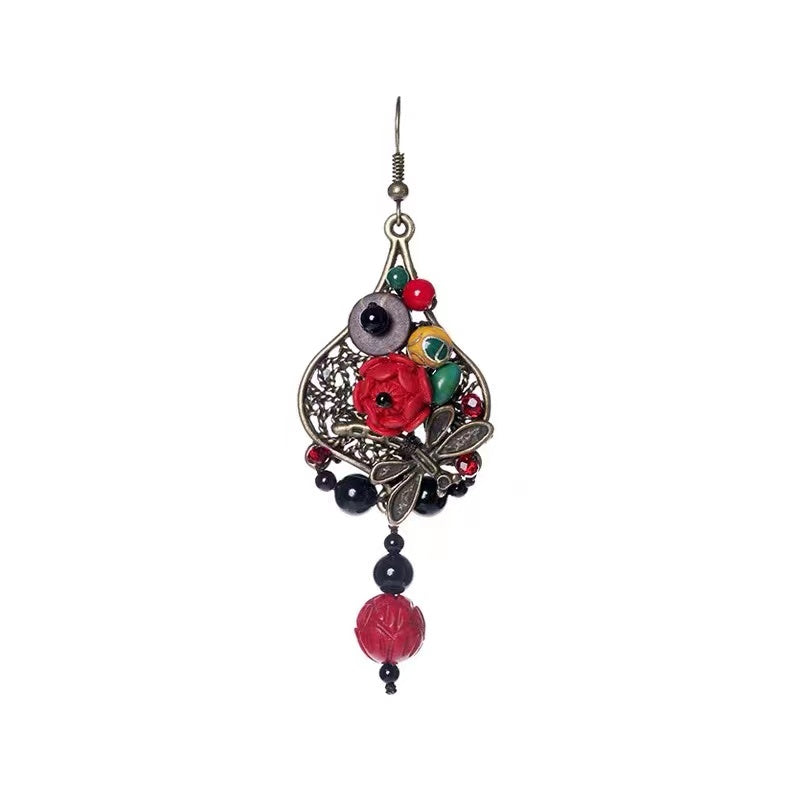 Vintage Saffron Alloy Dragonfly Embellished Earrings