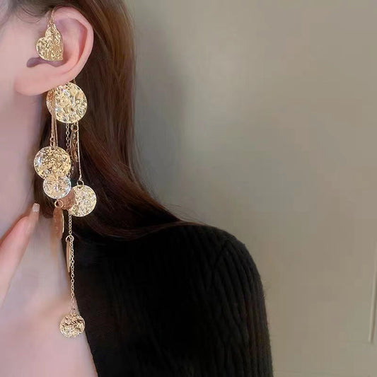 French Gold Tone Copper Tassel Fashion Sequin Dangle Earrings