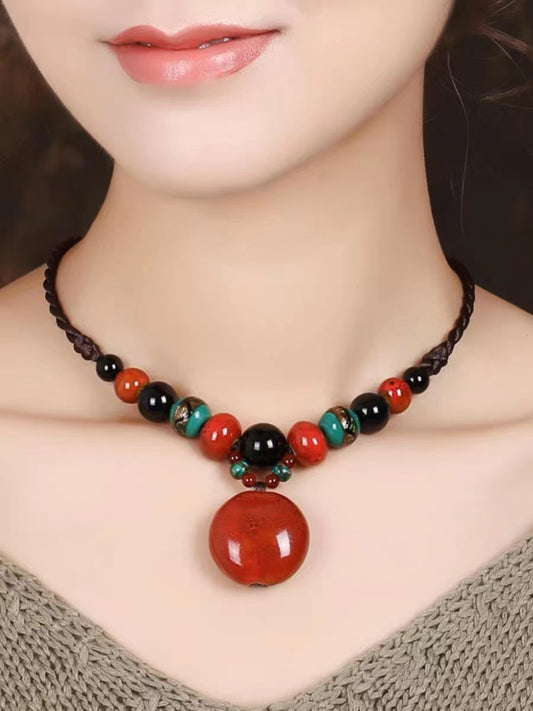 French Red Agate Pendant Necklace