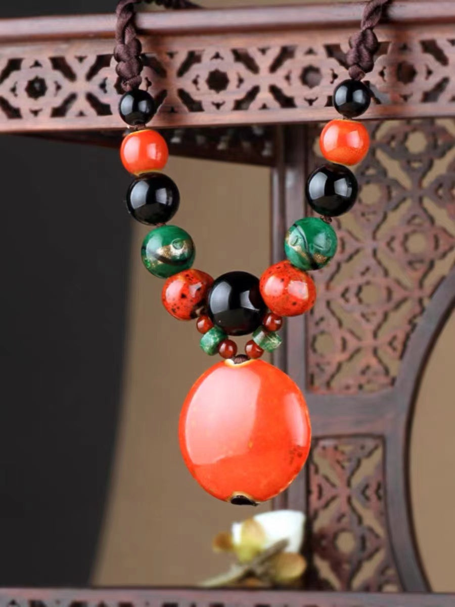 French Red Agate Pendant Necklace