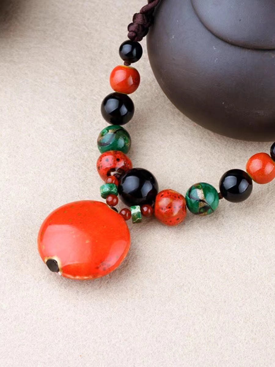 French Red Agate Pendant Necklace