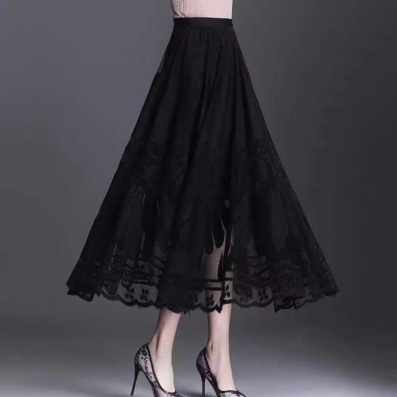 French Hollow Lace A-line Half-body Skirt