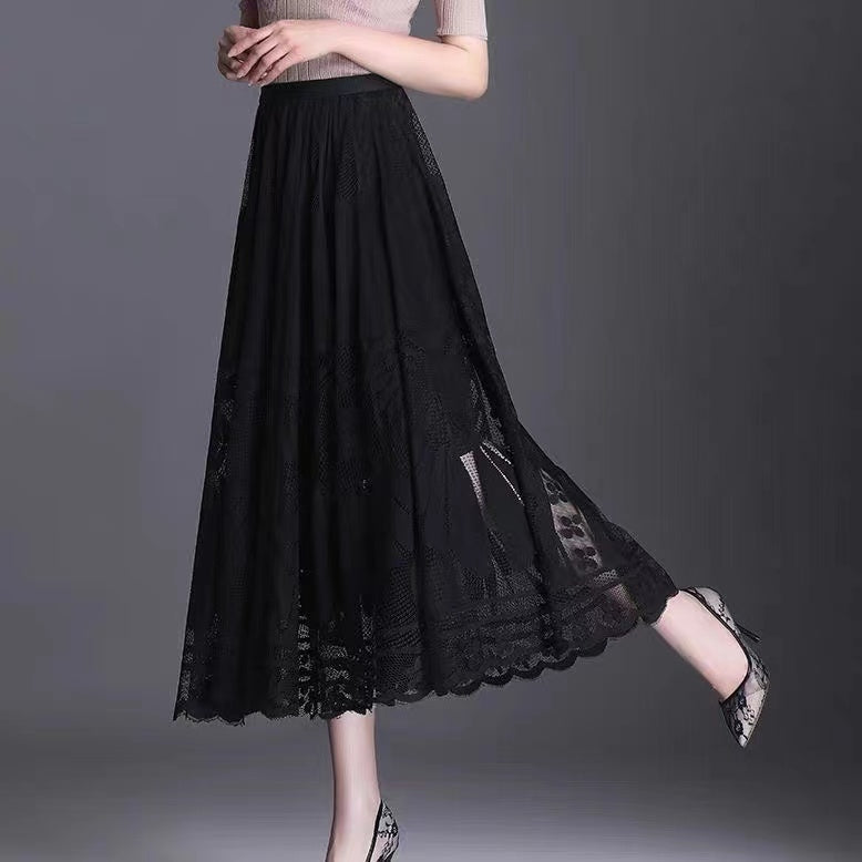 French Hollow Lace A-line Half-body Skirt