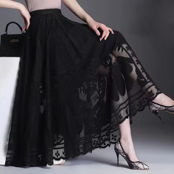 French Hollow Lace A-line Half-body Skirt