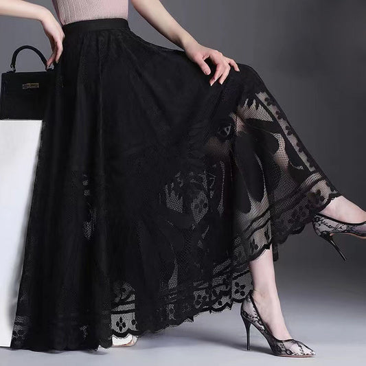 French Hollow Lace A-line Half-body Skirt