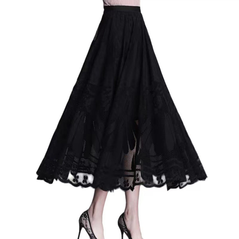 French Hollow Lace A-line Half-body Skirt