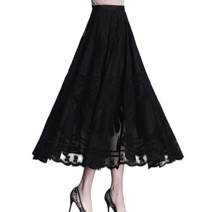 French Hollow Lace A-line Half-body Skirt