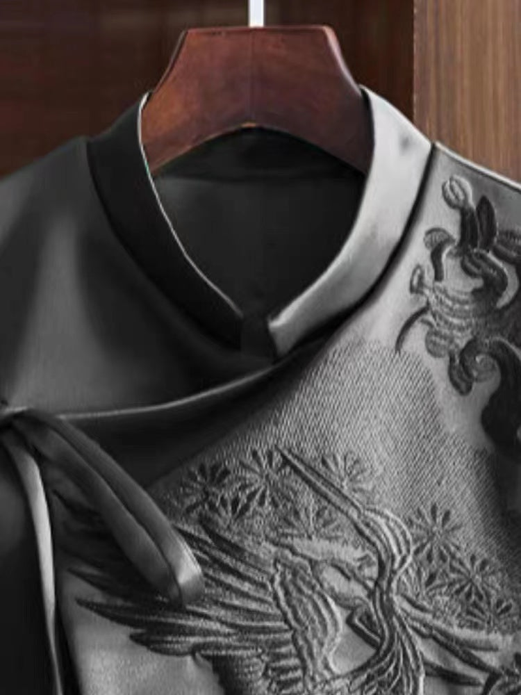 Elegant asymmetric strappy small high neck embroidered waistcoat