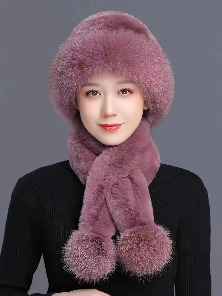 Winter Plush Fluffy Leather and Fur Bell Hat