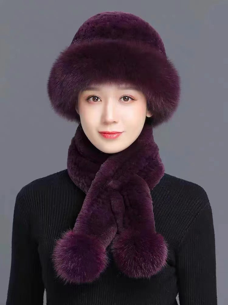Winter Plush Fluffy Leather and Fur Bell Hat