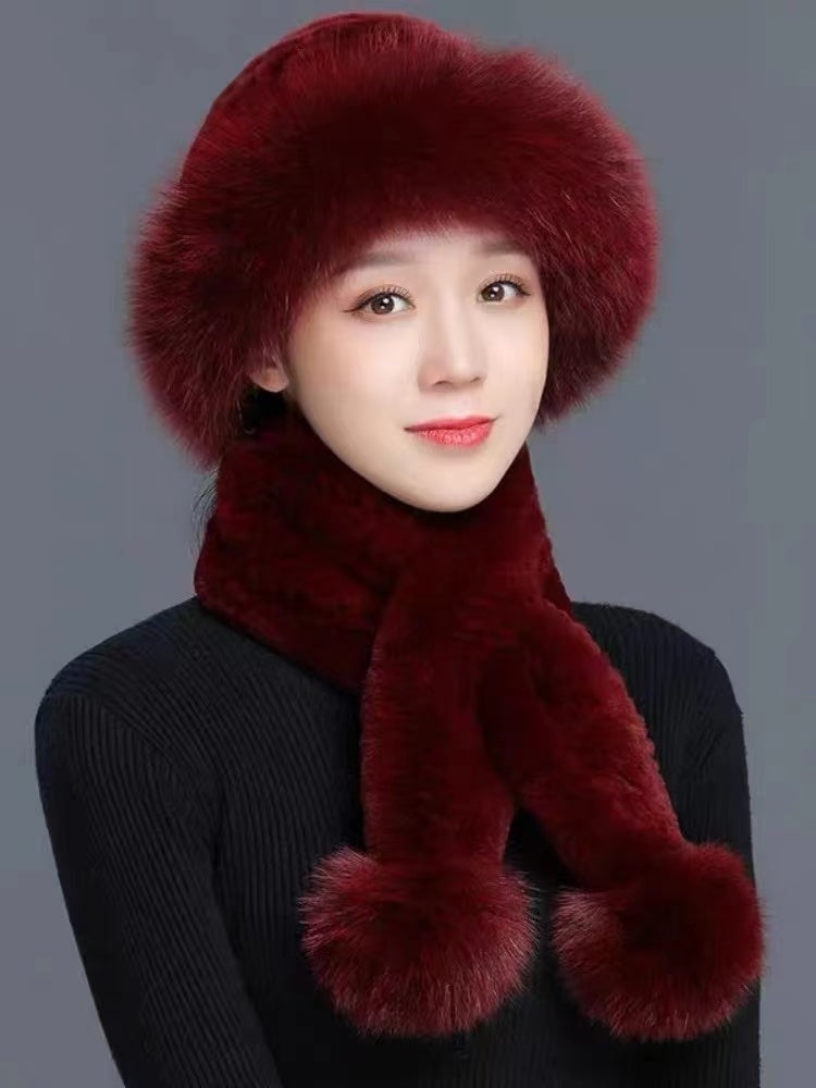 Winter Plush Fluffy Leather and Fur Bell Hat