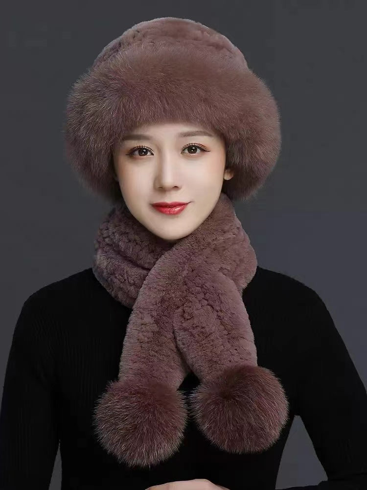 Winter Plush Fluffy Leather and Fur Bell Hat
