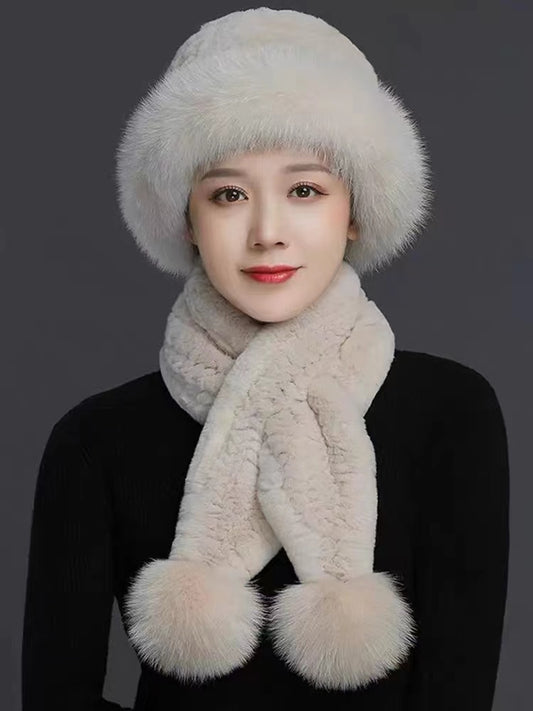 Winter Plush Fluffy Leather and Fur Bell Hat
