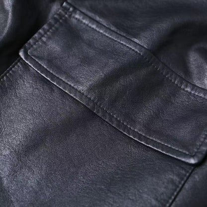 Vintage Suit Leather Pocket Button Jacket
