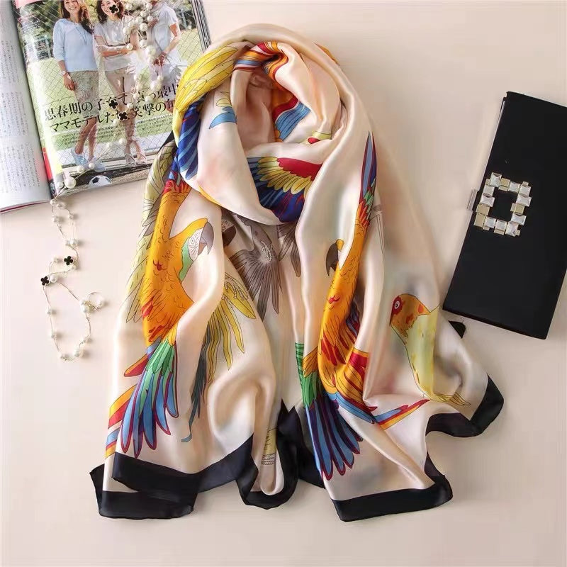 Fashion Floral Parrot Print Thin Shawl & Scarf