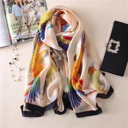 Fashion Floral Parrot Print Thin Shawl & Scarf