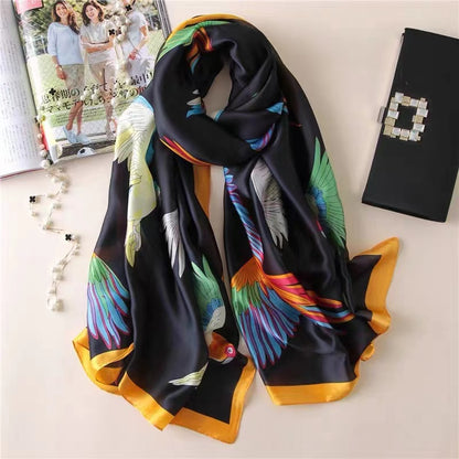 Fashion Floral Parrot Print Thin Shawl & Scarf
