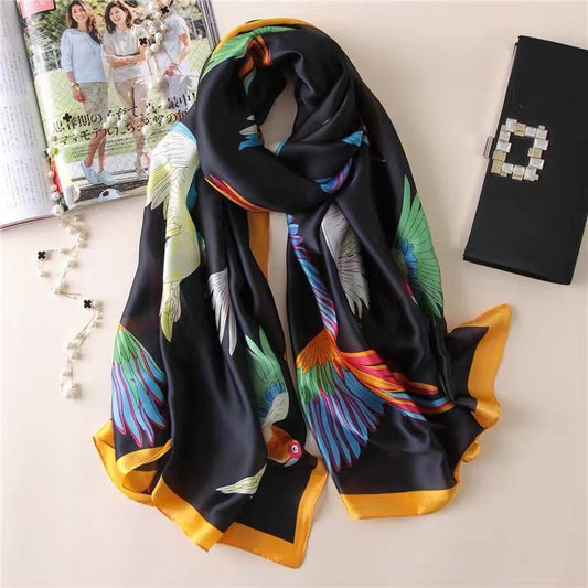 Fashion Floral Parrot Print Thin Shawl & Scarf