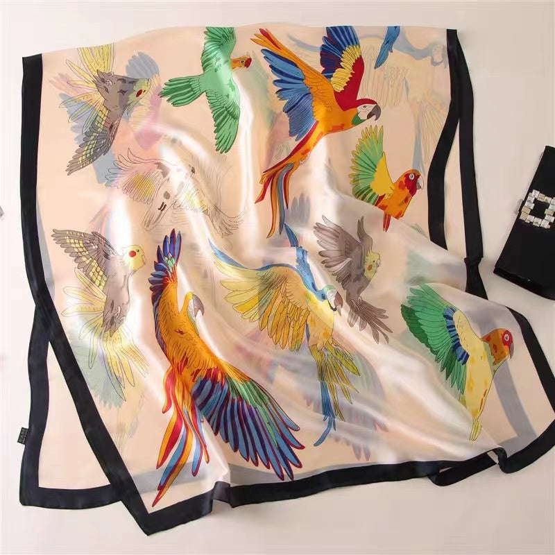 Fashion Floral Parrot Print Thin Shawl & Scarf