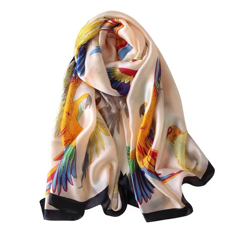 Fashion Floral Parrot Print Thin Shawl & Scarf