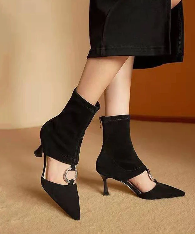 French Patchwork Cutout Pointed Toe Boots