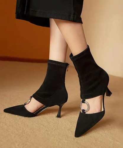 French Patchwork Cutout Pointed Toe Boots