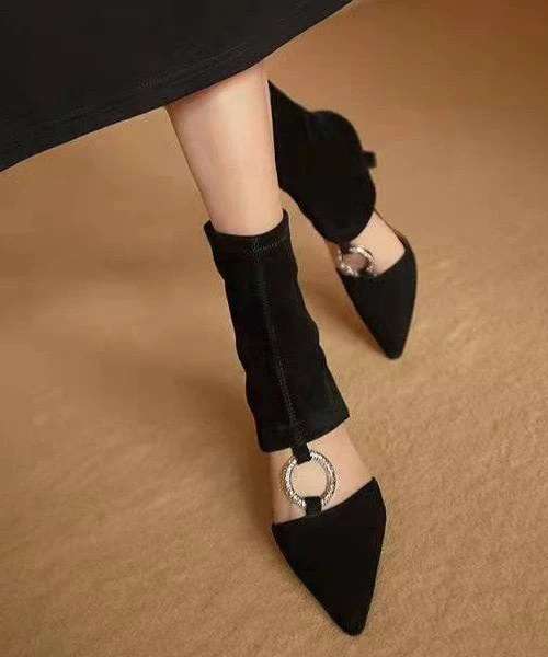 French Patchwork Cutout Pointed Toe Boots