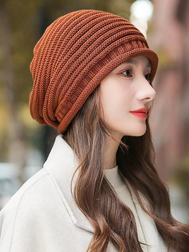 Woolen Fashion Khaki Warm Knit Wrap Hat