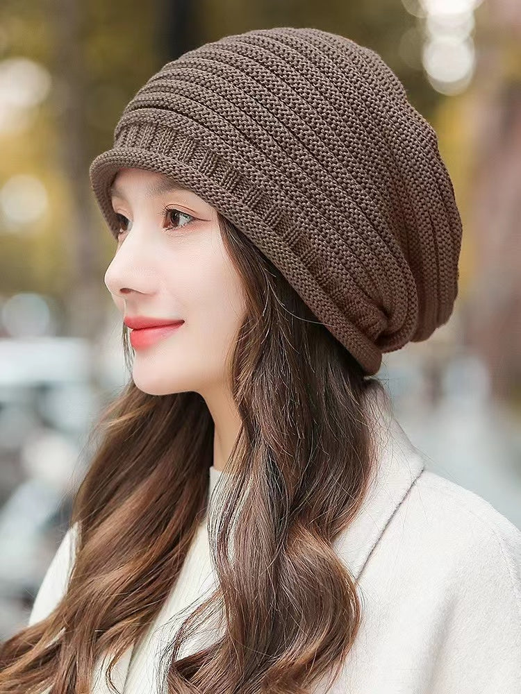 Woolen Fashion Khaki Warm Knit Wrap Hat