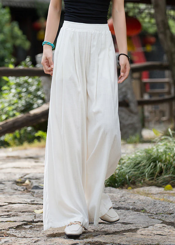Elegant Elastic Waist Linen Loose Wide Leg Pants
