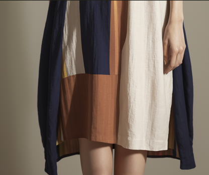 Loose Striped Round Neck Cotton Short Sleeve Dress