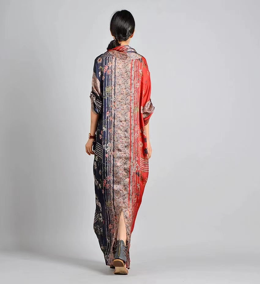 French Fishtail Printed Silk Gown V Neck Gown Long Dresses