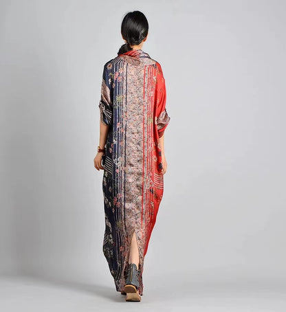 French Fishtail Printed Silk Gown V Neck Gown Long Dresses