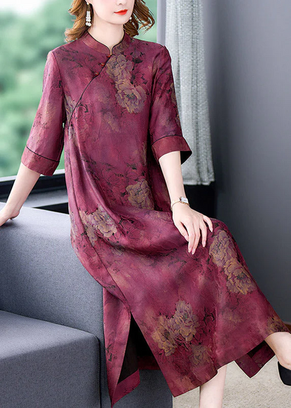 Women's Plus Size Purple Lapel Printed Button Down Dress