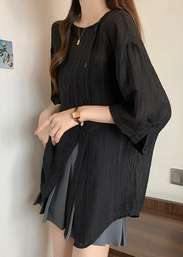 Women's Black Patchwork Shirt Asymmetrical