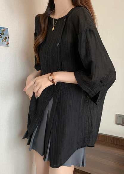 Women's Black Patchwork Shirt Asymmetrical