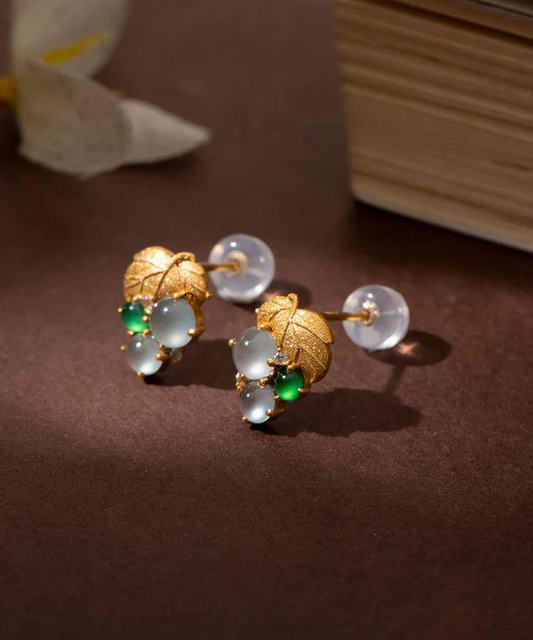 Party with Gold Sterling Silver Plated Emerald Grape Earrings