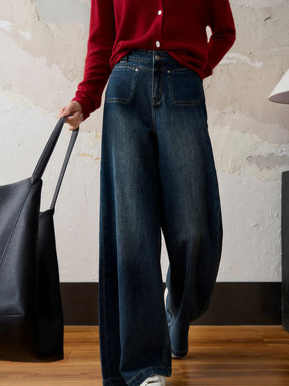 Women's Large Size High Waist Wide Jeans Spring