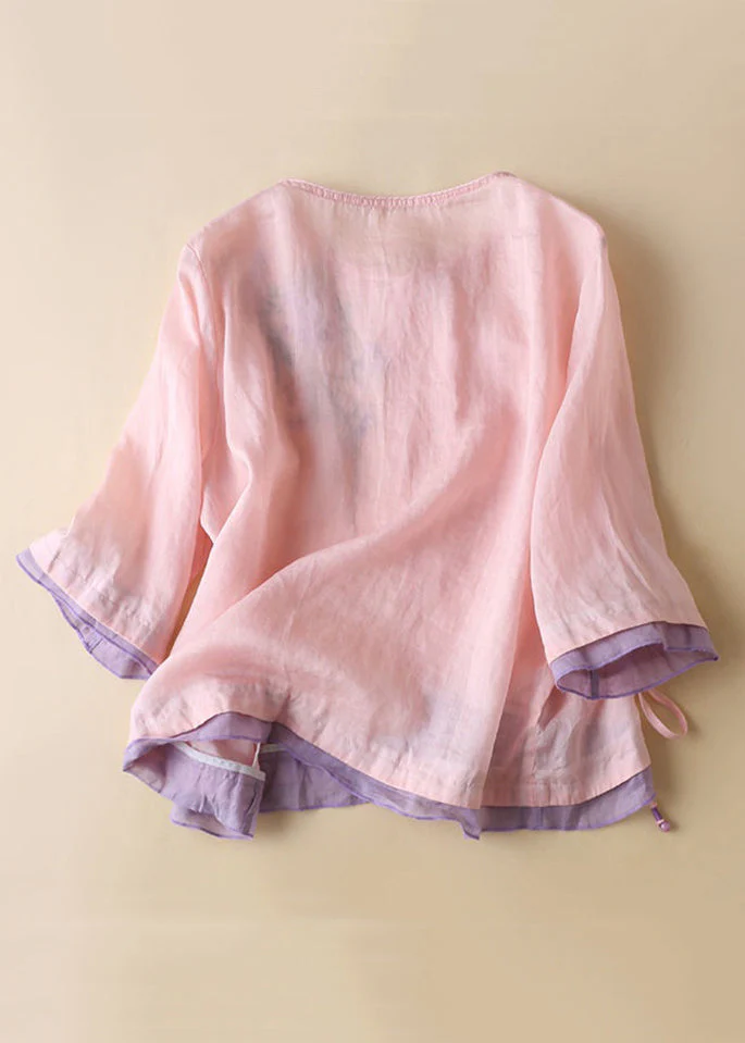 Women's Cotton Linen Linen Embroidery Button Short Sleeve Shirt