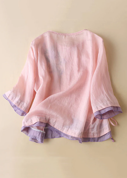 Women's Cotton Linen Linen Embroidery Button Short Sleeve Shirt