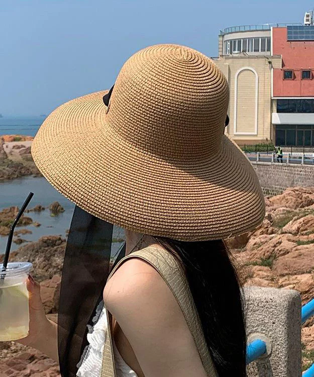 Versatile Large Brim Straw Strap Sun Hat