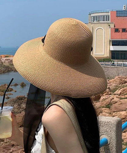 Versatile Large Brim Straw Strap Sun Hat