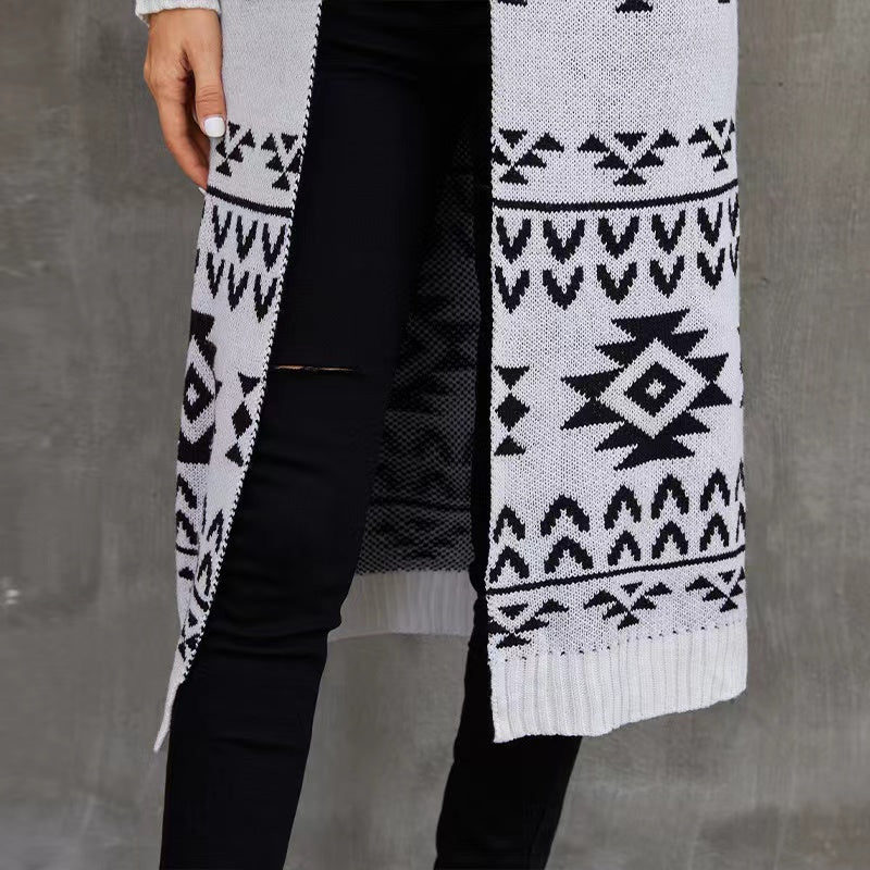 Loose Cardigan Snowflake Geometric Knit Sweater