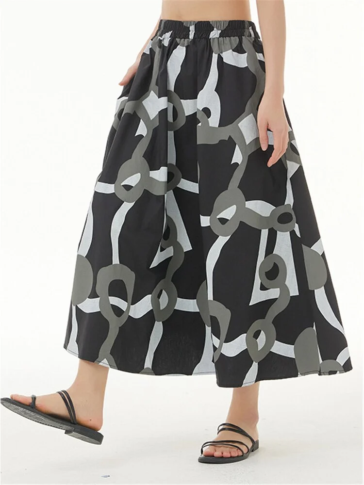 Italian Women's Colorblocked Printed Elastic Waist Pocket Half Skirt